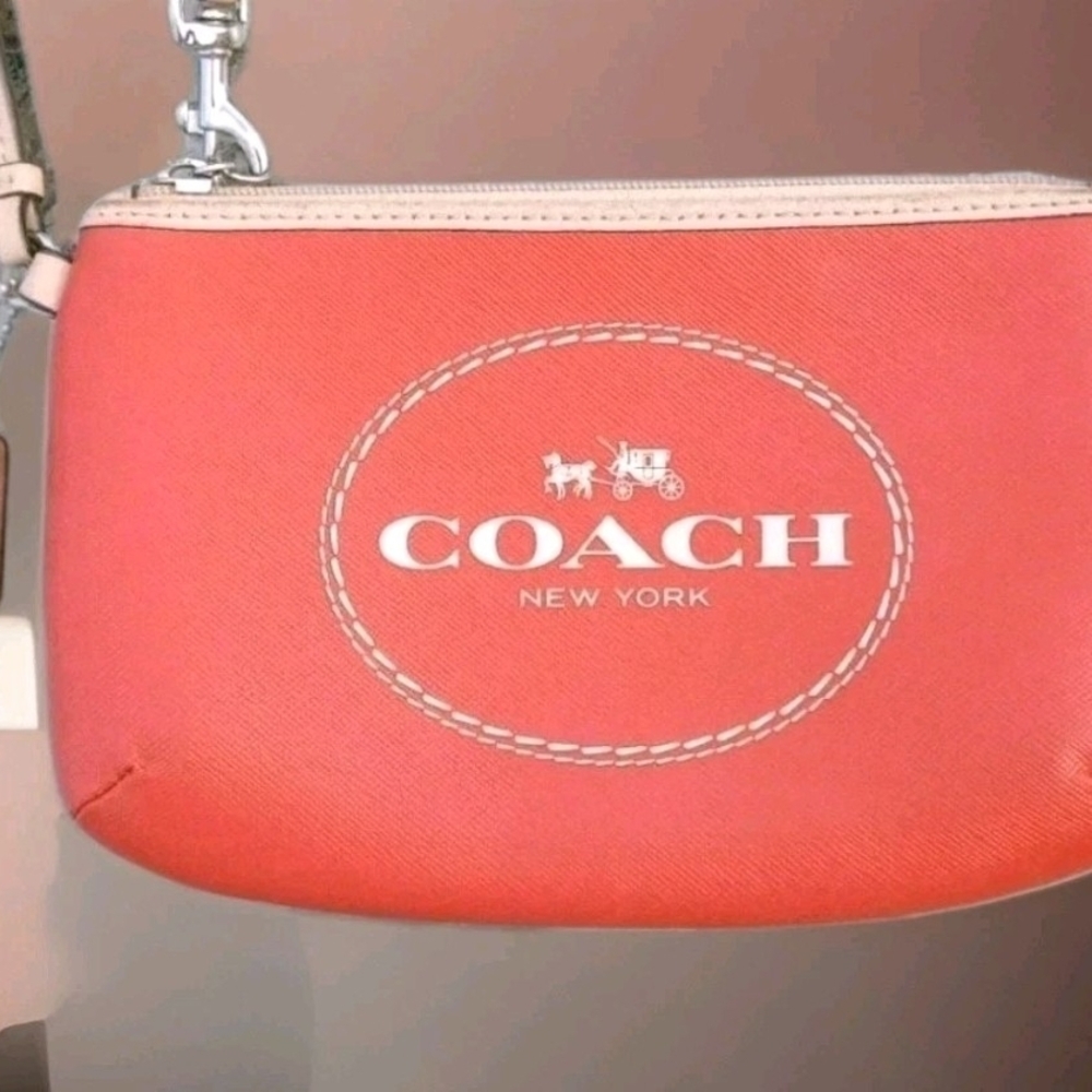 Coach Vermillion Horse & Carriage Crossgrain Leather Wristlet with Leather Tag
